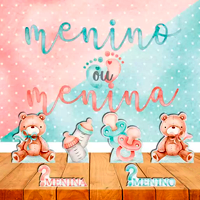 Kit Decoração Festa Trio Capas Cilindro e Painel Sublimado - Chá Revelação 2