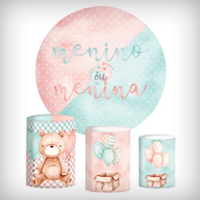 Kit Decoração Festa Trio Capas Cilindro e Painel Sublimado - Chá Revelação 2
