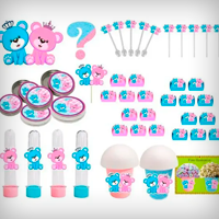 Kit Festa Chá Revelação Ursinho E Ursinha 99 Peças (10 pessoas)