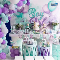 Kit Festa Chá Revelação Completa Verde e Lilás 62 Peças Especial