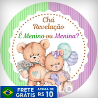 30 Adesivos Chá Revelação Verde e Lilás Ursinhos