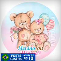30 Adesivos Chá Revelação Ursinhos