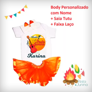 Body Festa Junina Bebê Saia Tutu Laço Personalizado Com Nome Miss Caipirinha Linda Quadrilha Menina - 2 Rosas
