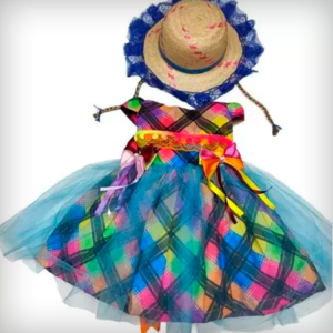 Vestido Festa Junina Super Luxo Color Com Tule C/ Chapéu