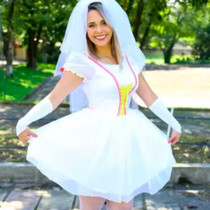 Vestido de noiva de festa junina caipira com luva + véu - PARTYLIGHT ATELIER DAS NOIVAS