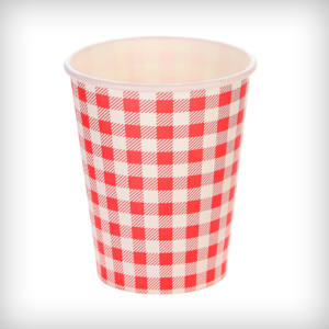 Copo de Papel Xadrez Vermelho - Resistente - 10 unidades - 270 ml - Festa Junina