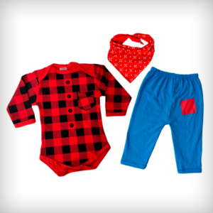 Body de Bebê Xadrez com Calça e Lenço - Fantasia Festa Junina 100% algodão