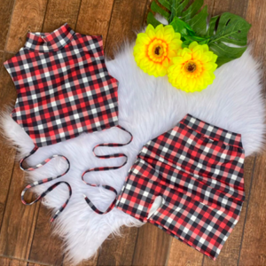conjunto feminino saia e cropped xadrez arraia quadrilha festa junina