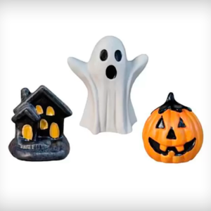 Estatueta sala quarto Trio geek Hallowen Branco cerâmica - Shoppingnet