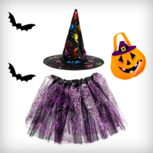 Fantasia Bruxinha Menina Infantil Hallowen Festas Temáticas Saia de Tule Chapéu - Bela Importados