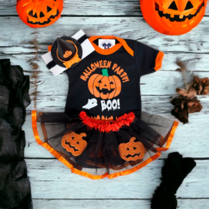 Body Bebe Menina Abobora + Laço Chapeuzinho + Saia de Tule - Hallowen