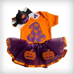 Body Bebe Menina Bruxinha + Laço + Saia de Tule - Temático Hallowen